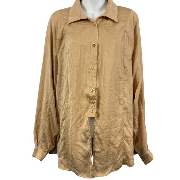 Davi & Dani Womens Satin Balloon Long Sleeve Button Up Collared Shirt Top sz M - Picture 1 of 16